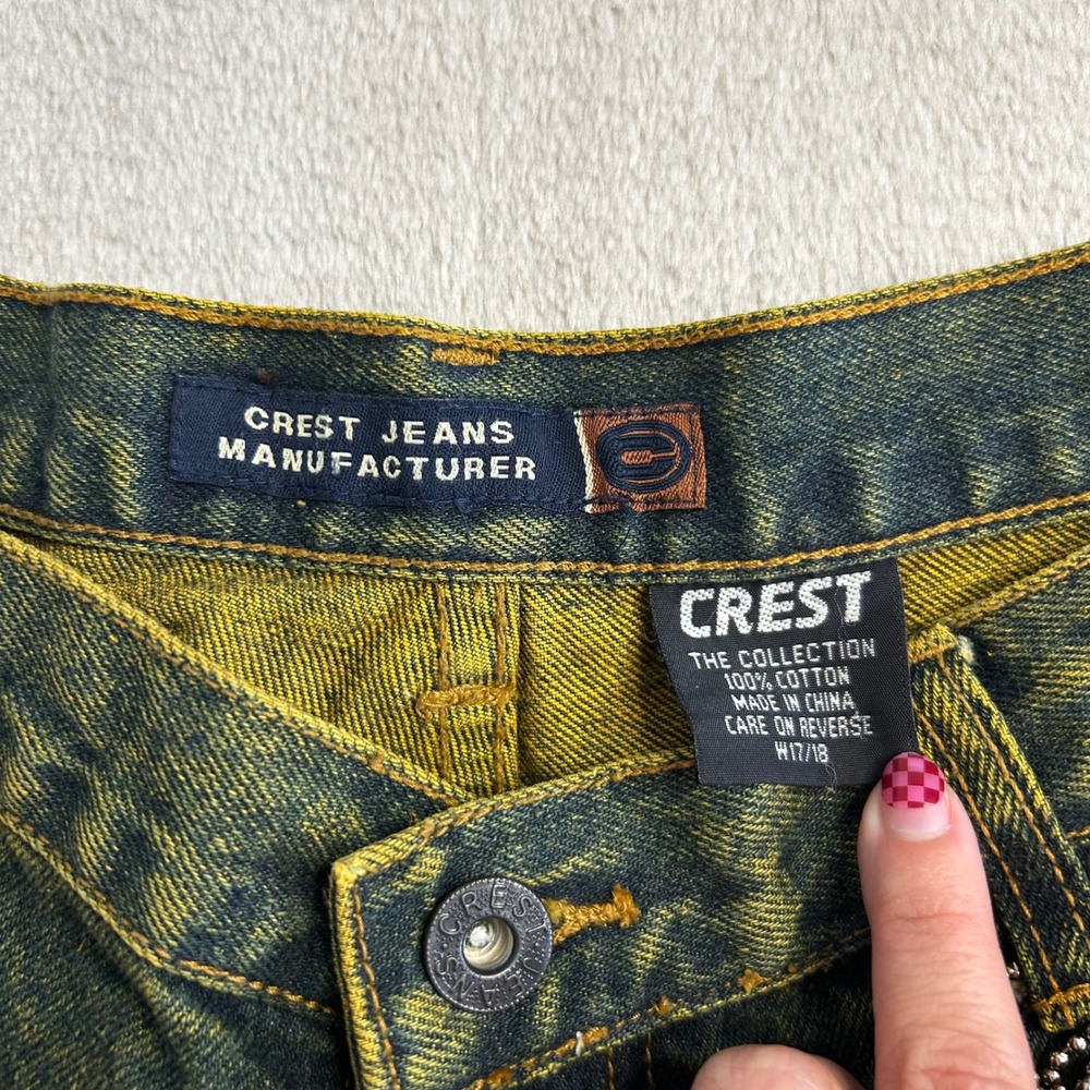 VTG Crest Jeans 17/18 Manufacturer Ombre Dyed Yellow Green Wide Leg Flare Y2K - Picture 4 of 9